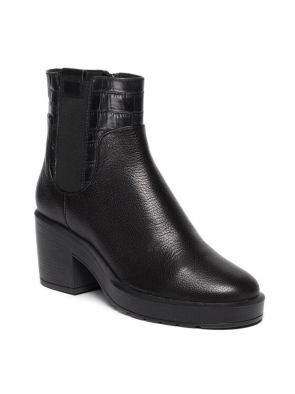 Geox D Kenly Black Croc Embossed Leather Ankle Chelsea Boots Size 40